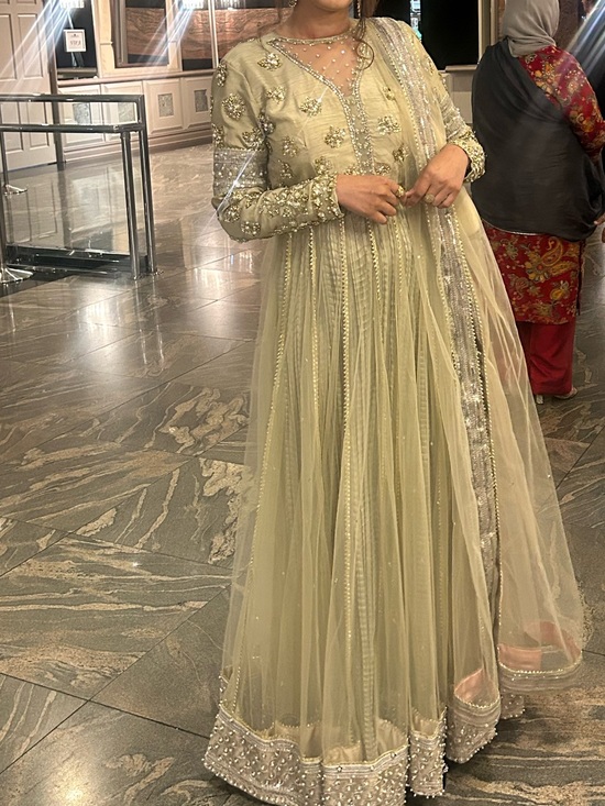 Dresses & Skirts - Elegant Beige/Grey Embellished Women's Pakistani Dress